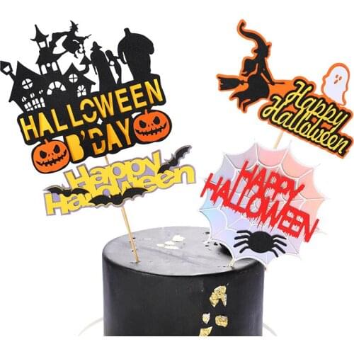 Hapy Halloween Paperboard Cake Topper Ghost Witch Pumpkin Bat Witch Plug-In Party Dessert Dress Halloween Party Cake decoration