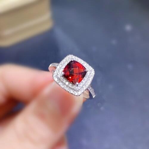 Natural real red garnet square ring Per jewelry 8*8mm 2.5ct gemstone 925 sterling silver Fine jewelry Q2142315