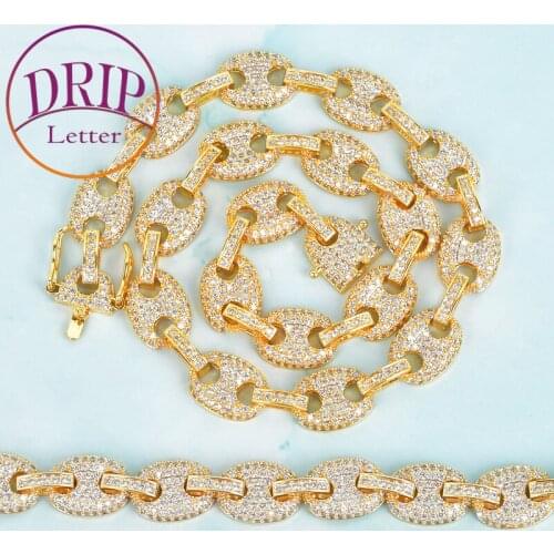 18 K Copper Zircon Cuban Necklace & Bracelet Set 12mm Mens Hip Hop Gold Color Fashion Rock Jewelry