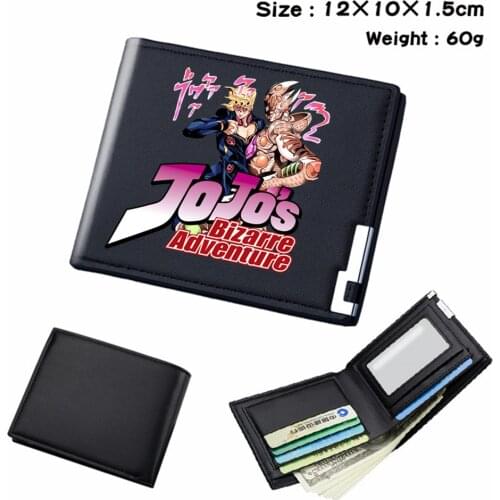 PU Wallet Anime JoJos Bizarre Adventure Leather Coin Pocket Bifold Student Photo Card Holder Casual Boys Girls Cartoon Purses