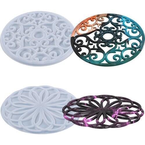 Mandala Round Coaster Mold Hollow Out Coaster Epoxy Flower Tray Cup Mat Casting Silicone Mould DIY Crafts Home Decor