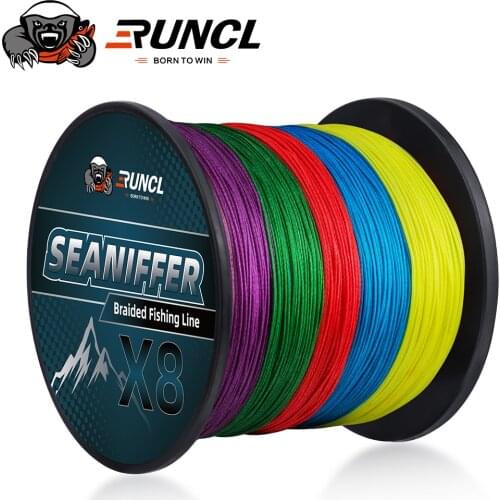 RUNCL 8 Strands Braided Fishing Line Witn Multiple Colors 300M/500M/1000M Strong Pull 8LB-200LB Zero Memory Zero Extension
