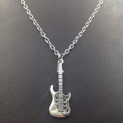 Tiny Electric Guitar Necklace, Silver Color Chain, Dainty Musical Instrument Charm Minimalist Jewelry Gift for Musician