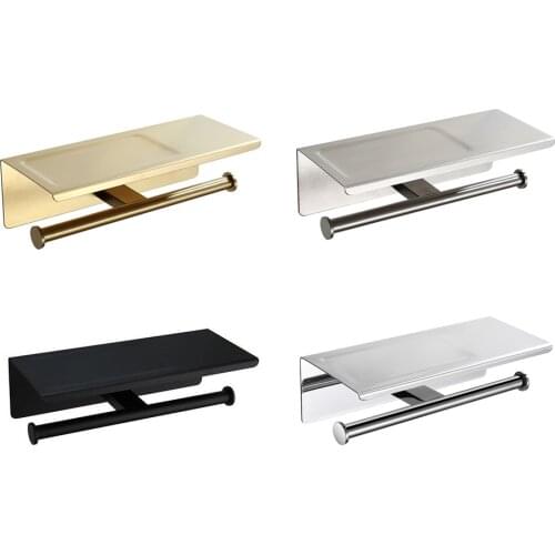 Brushed & Black & Brushed Gold & Chrome Stainless Steel Toilet Roll Holder Double Ring Toilet Paper holder With Platfrom