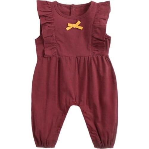 Sweet Lovely Baby Romper Bow Decoration Solid Color Clothes Fashion Trend Round Neck Toddler Baby Girls Rompers