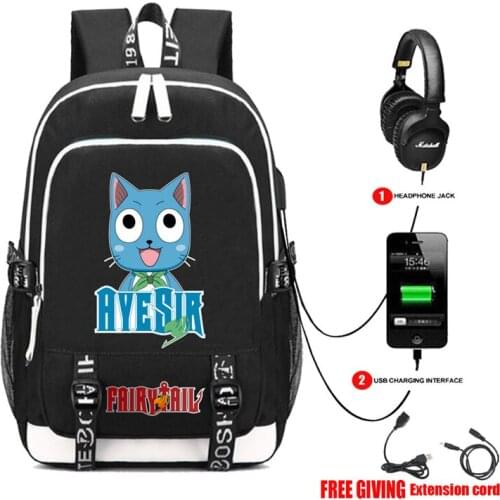 Multifunction USB charging teenagers travel Bags Men womens Laptop bag Student book Bags for anime Fairy Tail backpack 8 style