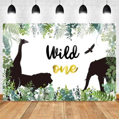 Mehofoto Wild One Birthday Party Backdrop for Photography Elephant Lion Giraffe Background for Photo Studio Supplies Props