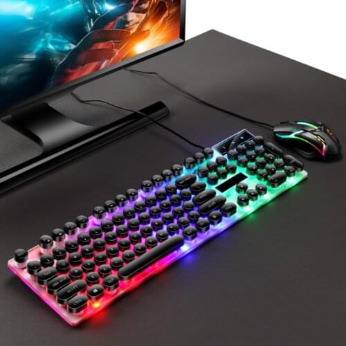 Gaming keyboard Mouse Set 104 Keycaps With RGB Backlight Computer Laptop Gaming Wired Rainbow Backlight Design Ergonomic Mause