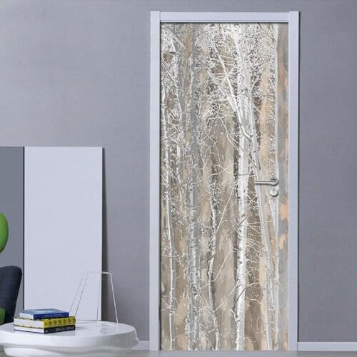 3D Door Mural Wallpaper Plain Texture Wood Nordic Style Fresco Bedroom Room Door Sticker Home Decor Poster Photo Wall paper PVC