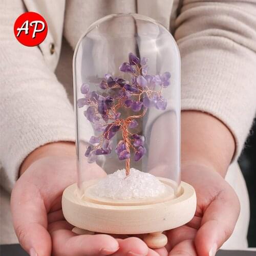 Natural Amethyst Crystal Tree Glass Cover Micro Landscape Ornament Energy Crystal Tree For Home Feng Shui Decoration