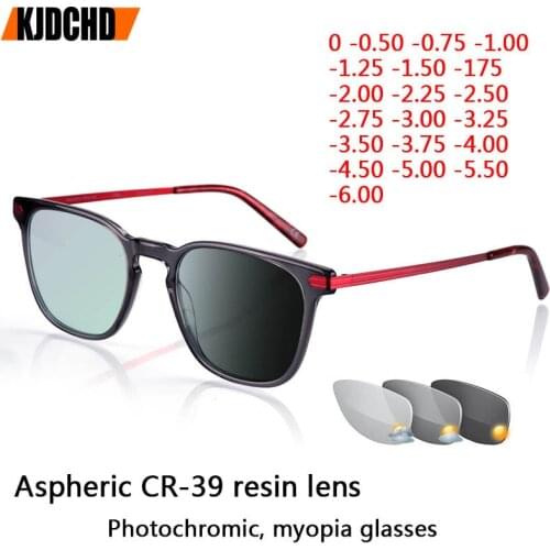 New Photochromic Myopia Glasses Acetate Glasses Frame Women Men Student Finished Short-sighted Eyewear -1 -1.5 -2 -2.5 To -6