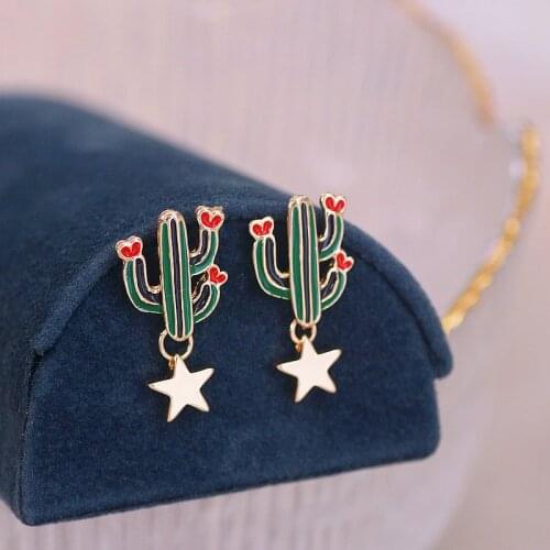 New Trendy Metal Cute Cactus Drop Earrings For Women Girls Korean Summer Jewelry Beach Travel Statement Earrings Accessories