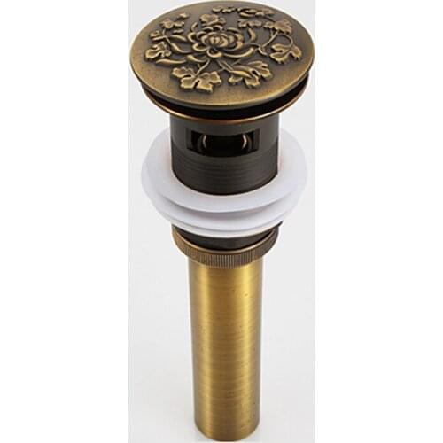New Antique Brass Flower Arts Bathroom Basin Sink Drain Pop Up Waste Vanity With Overflow