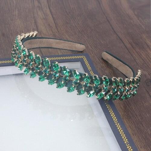 Luxury Green Rose Crystal Hairband Sparkly Rhinestone Baroque Headband For Fashion Women Hair Accessories