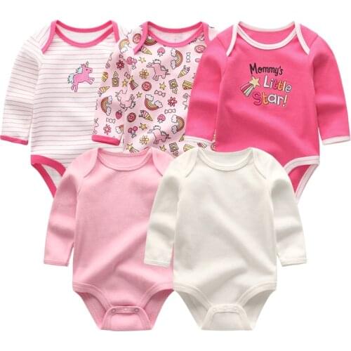 2019 5pcs/lot Cotton Unisex 0-12M Baby Girls Clothes Full Sleeve Baby Rompers Roupas de bebe Boy Clothing Sets Print
