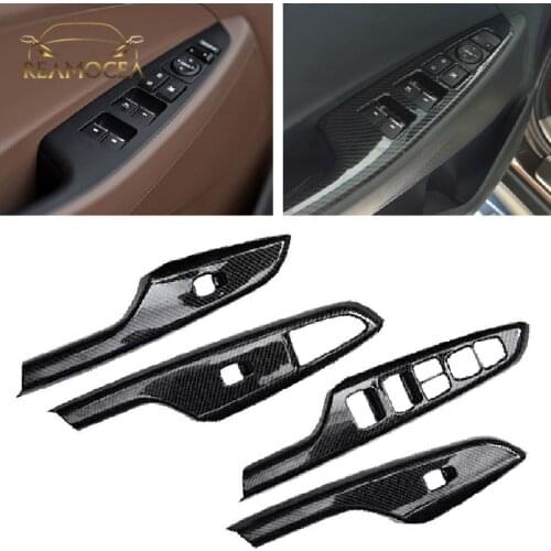 Reamocea 4x Carbon Fiber Window Switch Door Panel Handle Armrest Button Cover For Hyundai Encino Kauai Kona 2017-2019 2020 SUV