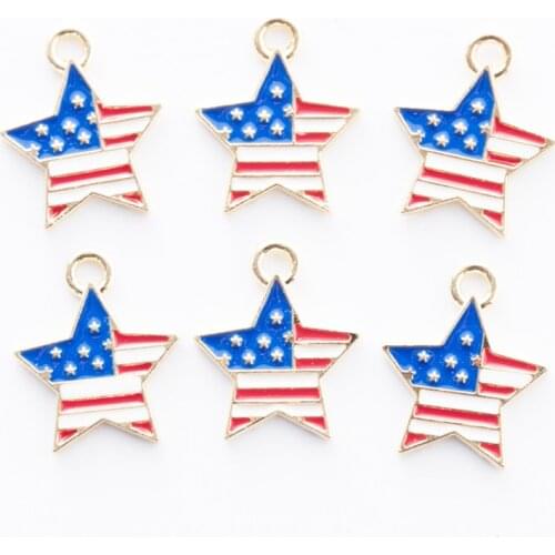 10pcs Star Drop Oil Alloy Pendants Bracelet Findings Enamel American Flag Pentagram Charms For DIY Jewelry Accessories YZ049