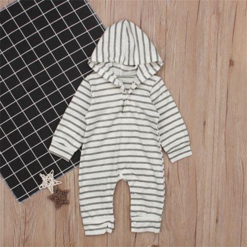 Newborn Baby Infant Boy Girl Striped Romper Hooded Jumpsuit Outfits Clothes Size 0-24M