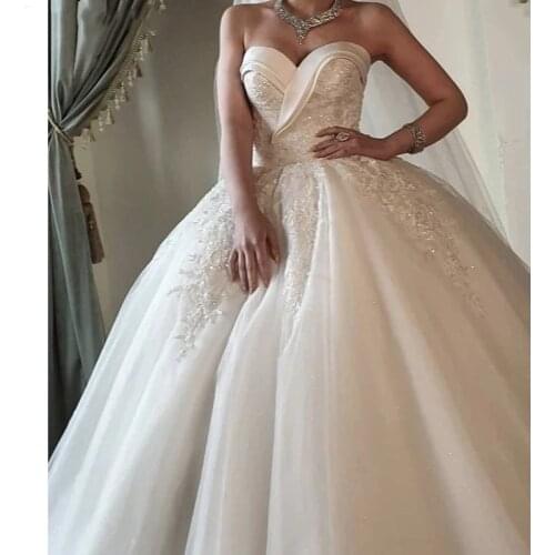 Luxury Wedding Dresses Sweetheart Sleeveless Ball Gown Tulle Lace Crystal Wedding Dresses With Lace Up Back vestido de noiva
