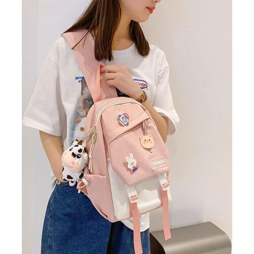Cute Contrasting Color Badge Small Backpack Womens messenger bag One-shoulder nylon cloth chest bag Multifunctional backpack