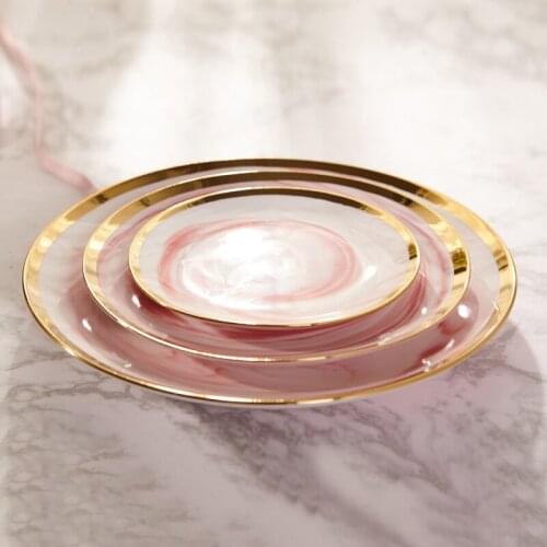 Nordic Round Plate Marble Pattern Steak Plates Spoon Fork Set Phnom Penh Ceramic Tableware Western Food Plate Dishes