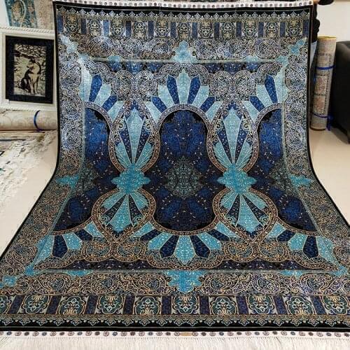 FangCun 6x9ft Blue Starry Sky Pattern Silk Carpet Handmade Persian Silk Carpet Hand Knotted Study and Living Room FC3010081