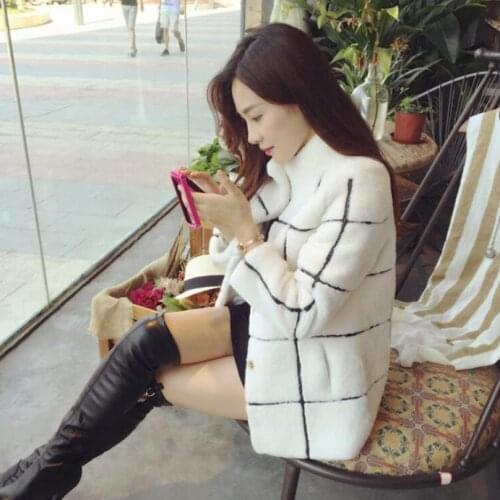 Thicken Warm Faux Lamb Fur Coat Stand Collar Plaid Overcoat Elegant Office Ladies High Quality faux fur jacket outwear L1305