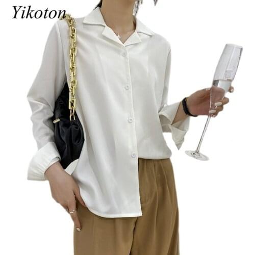 New 2021 Womens Top Long Sleeve Blouses OL Retro Draped Chiffon Shirts Female Chic White Shirt Woman Suit Collar Casual Shirt