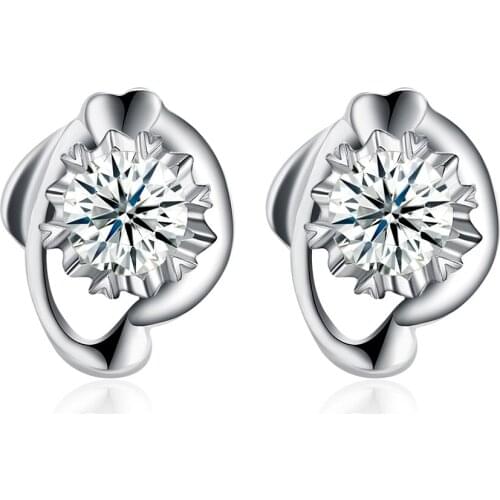 SILVERHOO 925 Sterling Silver Earrings Fashion Design Zircon Studs Geometric Earrings For Women 2021 Statement Anniversary Gift