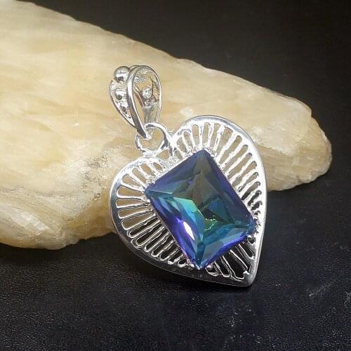 Fashion Jewelry Unique Genuine 925 Silver Heart Shape Mystical Fire Topaz Pendant Necklace Gifts for Women Girls 20213594