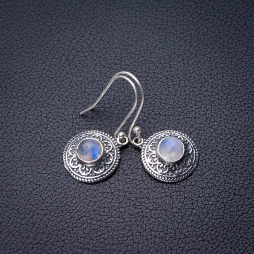 StarGems Natural Rainbow Moonstone Handmade 925 Sterling Silver Earrings 1.25" D7279
