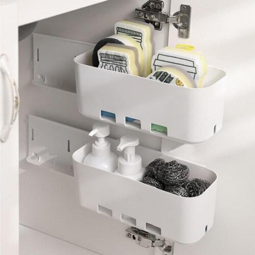 1 Set Storage Holder Drainage Holes Design Bath Holder PP Punch Free Storage Holder Adjustable Large-capacity Organizer for Home