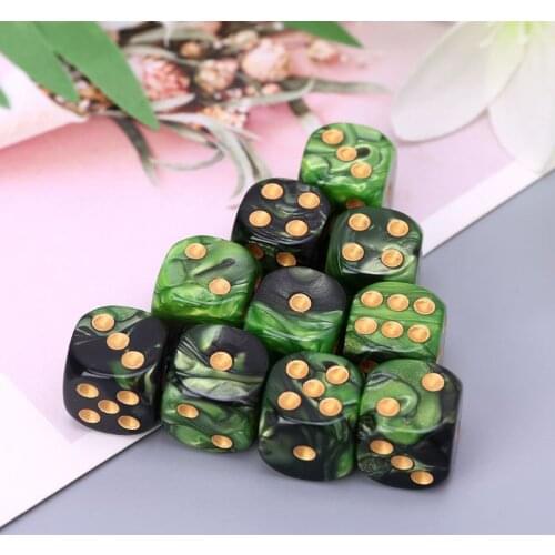 10 Pcs 16mm Resin Dice D6 Black Green Gold Points Round Edges KTV Bar Nightclub Entertainment Tools Adult Toys X3UA