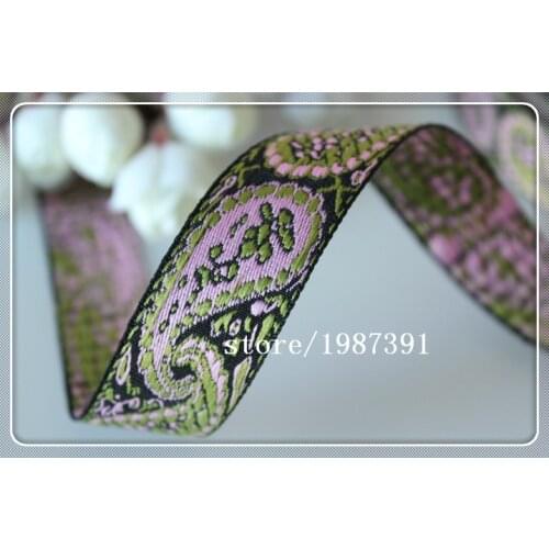 10yards/lot wide 2.3cm Woven Jacquard Ribbon light pink paisley pattern for clothes hats and accessories IS-9661