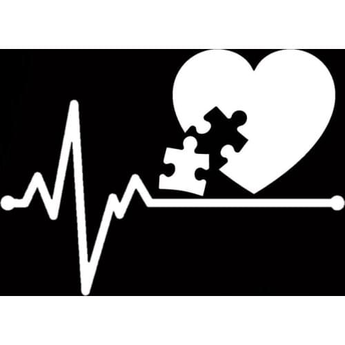 15.4CM*11.1CM Fashion Autism Puzzle Piece Heartbeat Decal Vinyl Black/Silver Car Sticker C22-1120