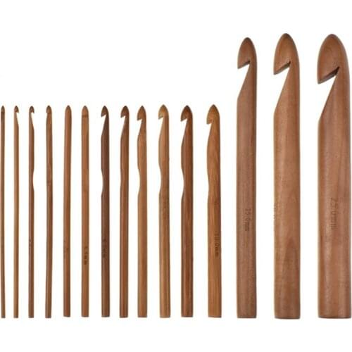 15 Mix Bamboo Crochet Hooks Set Handcrafted 3.0mm to 25mm Big Sizes Crochet Needles for Yarn Weave Craft Large Knitting