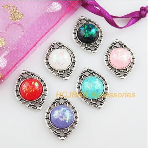 18 Eye Flower Resin Connectors AB Shivering Mixed Tibetan Silver 14.5x20mm