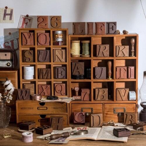 26pcs/lot retro alphabet series stamp DIY wooden rubber stamps for scrapbooking stationery scrapbooking standard stamp
