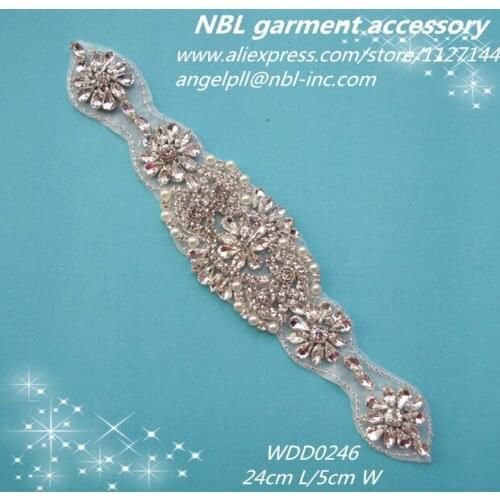 30 PIECES) crystal bridal beaded patch rhinestone applique for wedding dress DIY iron on sash WDD0246