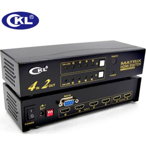4x2 HDMI Switch Splitter 4 in 2 out with IR Remote RS232 Control Support 1080P 3D for Xbox 360 PS3/4 PC DV DVD HDTV CKL-4H2