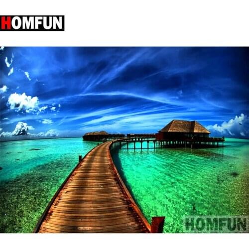 HOMFUN Full Square/Round Drill 5D DIY Diamond Painting "Wooden bridge" 3D Embroidery Cross Stitch 5D Home Decor A13693