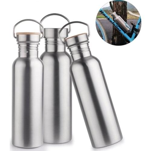 American Large Caliver 750ML Sports&Outdoor Single Wall 304 Stainless steel Water Bottle Bicycle Kettle Handgrip Bamboo Lid