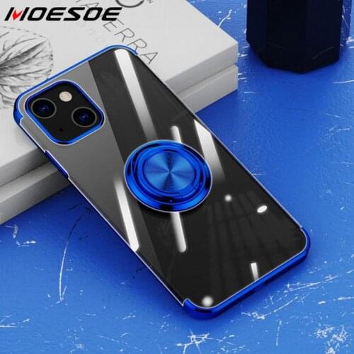 Magnetic Ring Holder Case For iPhone 12 11 Pro Max 13 Mini XS XR X 8 7 Plus SE 2020 Plating Silicone Clear Soft Cover Stand