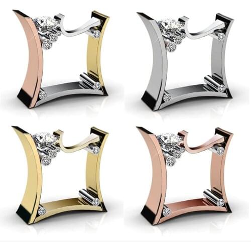 FDLK Tricolor Rose Gold Base Geometric Dazzling Crystal Jewelry Anniversary Christmas Gift Engagement Wedding Ring Size 6 - 11