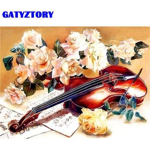GATYZTORY Paint By Number Violin Drawing On Canvas HandPainted Painting Art Gift DIY Pictures By Number Flower Kits Home Decor