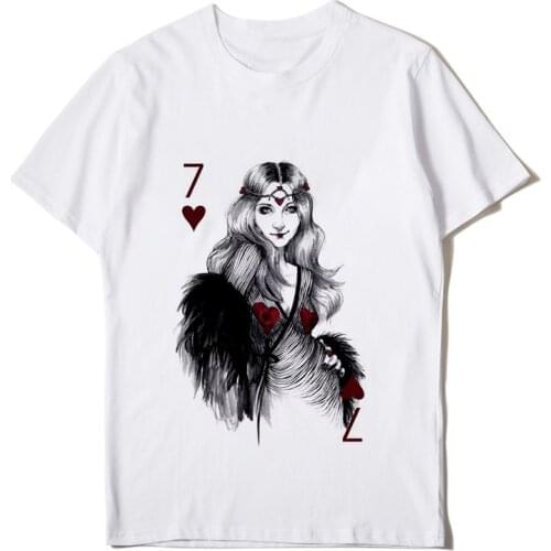Cards 7 Vintage Beauty printed T shirt Women Fashion Casual Tshirt Ladies Harajuku aesthetics White Female T-shirt Tops clothing