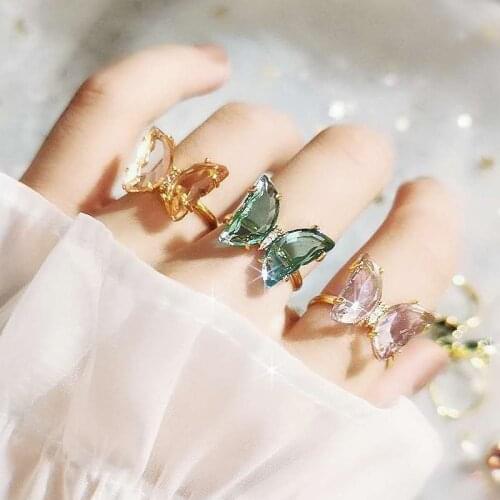 Hot Sale Fashion Popular Temperament Sweet Romantic Transparent Butterfly Ring Female Jewelry Girl Wedding Gift