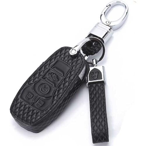 Leather Car-Key-Shape Car Key Case Cover for 2015 2016 2017 2018 Ford Fusion Mondeo Mustang Taurus F150 Explorer Edge Lincoln MK