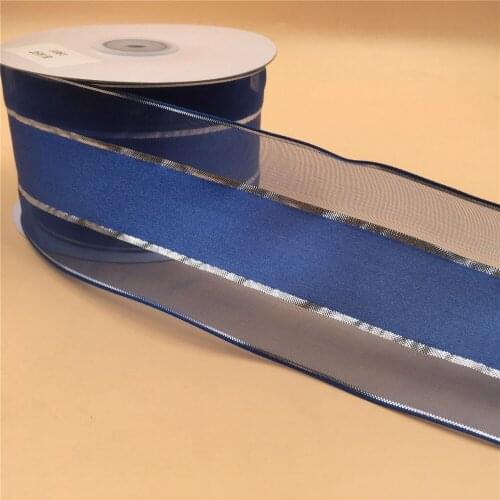 38MM Wire Edge Ribbon Blue StripeOrganza For Dress Bow Birthday Decoration Chirstmas Gift DIY Wrapping 25Yards