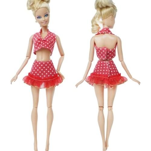 One Set Red Wave Point Swimsuit Summer Beach Bathing Bikini Bra Underwear Clothes for Barbie Doll Accessories Kids DIY Toys